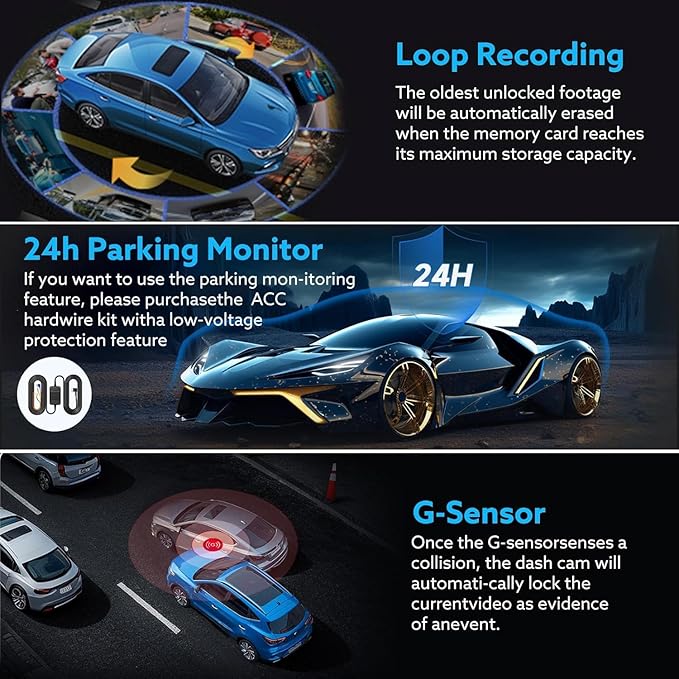1080P Dash Camera Front and Inside,Dashcams for Cars with IR Night Vision Loop Recording G-Sensor 24Hr Parking (1080 P Front 