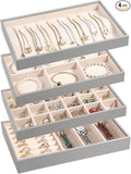 LANDICI Stackable Jewelry Organizer Trays 4 Set,PU Leather Jewelry Organizer Drawer,Jewelry Storage Display Tray for Earring 