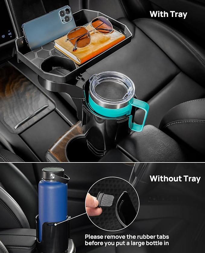 JoyTutus Car Cup Holder Expander, Automotive Cup Attachable Tray with 360° Rotation,Large Cup Holder Adapt Most Regular Cups 