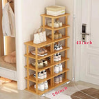 Bamboo Shoe Rack 12 Tier- Vertical Shoe Rack for Small Spaces, Tall Narrow Shoe Rack Organizer for Closet Entryway Corner Gar