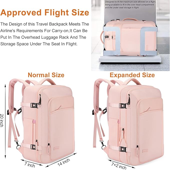 Lumesner Carry on Travel Backpacks, Extra Large 40L Flight Approved Bag for Men & Women,Expandable Suitcase Backpack With 4 P