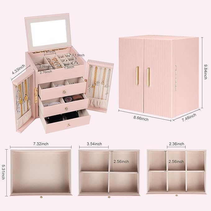 Dajasan Large Jewelry Box Organizer, Jewelry Storage with 3 Drawers, Huge Jewelry Box with Mirror, Gift Idea for Women, Girls
