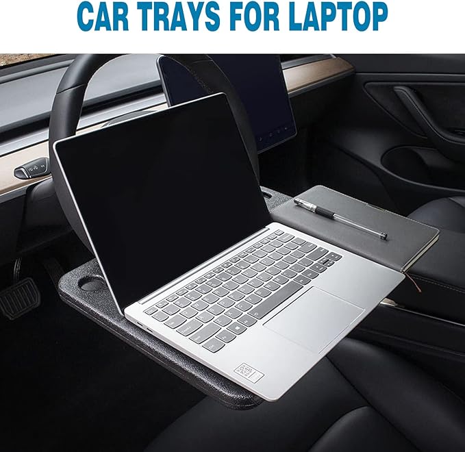 HORRY Steering Wheel Tray Universal Double-Sided Car Food Trays for Eating Reading Car Tray Table for Travel Cup Holder Desk for Driver Car Laptop Mount (Black)