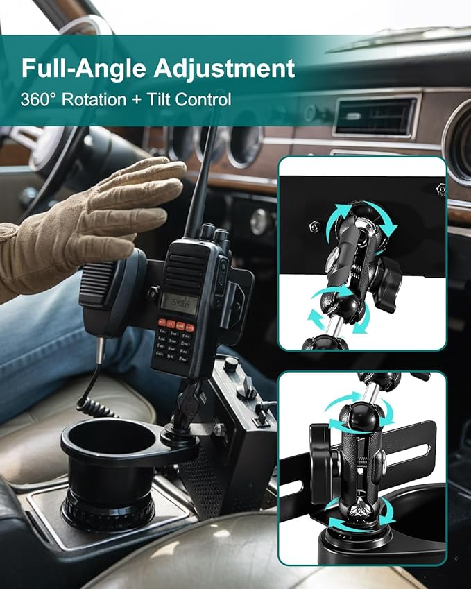 Universal Cup Holder Expander Mount for Satellite Radio CB Mic and Walkie Talkie, 3-in-1 Car Organizer Hanger, 2.6-3.5In Adju