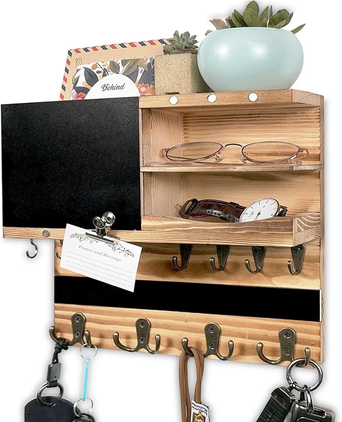 Key Holder for Wall Mounted Keys and Mail Holder Decorative Farmhouse Organizer Wall Hanger with Hooks Small Key Shelf for Ho