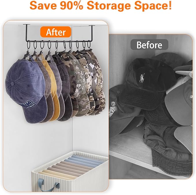 Viklluyr Hat Rack for Baseball Cap Hat Storage with 20 Hooks - Modern Metal Hat Organizer Wall Mounted Caps Hanger Set of 2 f