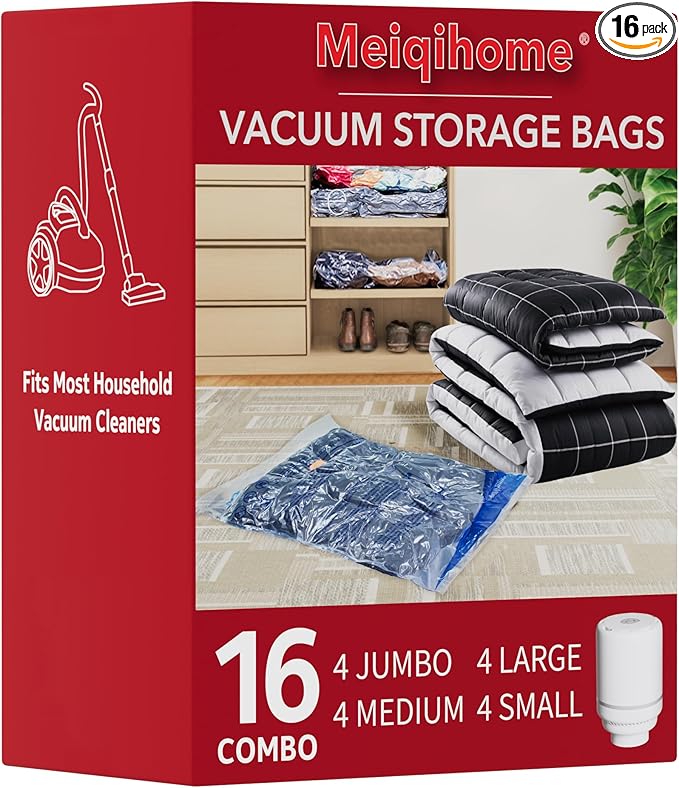 Vacuum Storage Bags With Electric Pump, Space Saver Sealer Bags,Vacuum seal bags for clothing, Pillows, Comforters, Blankets,