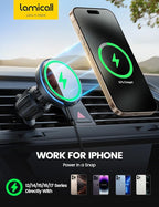 Lamicall for MagSafe Car Mount Charger - 15W Magnetic Wireless Car Charger Vent Dashboard, 360° Rotation Magnetic Phone Holder for Car Charging HandsFree for iPhone 17 16 Pro Max