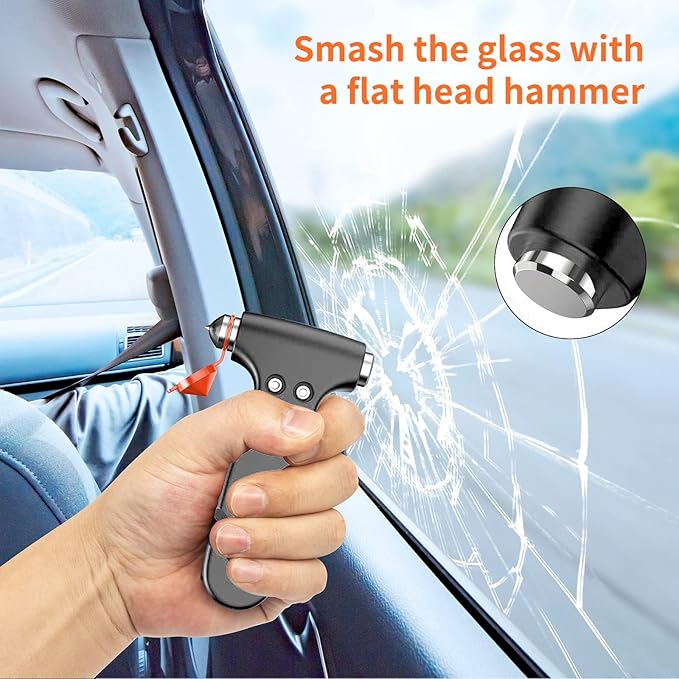 Car Safety Hammer, 2PCS Black 3-in-1 Emergency Escape Tool with Window Breaker and Seat Belt Cutter, Safety Emergency Car Esc