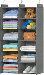 ALLTIDYUP Space-Saving Hanging Closet Storage Organizer – Dual-Row Foldable Shelves with 3 Hooks, 6-Tier Wardrobe Organizer f