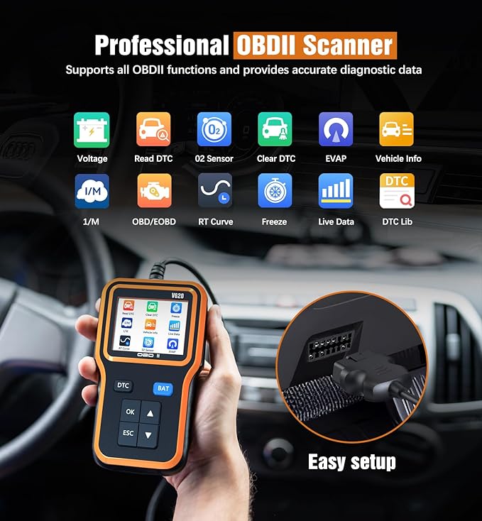OBD2 Scanner with Upgrade Battery Tester - Diagnostic Tool for Cars That Check Engine Light & Emissions Readiness Read and