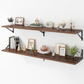 Deep Floating Shelves Wall Mounted, 55"x12" Walnut Wall Shelves with Brackets Set of 2 for Bedroom, Living Room, Bathroom, Ki