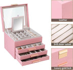 BOOVO Clear Lid Jewelry Box,4 Layers Jewelry Organizer Large Jewelry Storage Box with 3 Drawers,Jewelry Holder Organzier of R