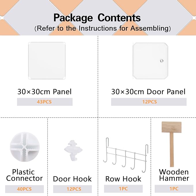 C&AHOME Cube Storage Organizer with Doors, 12-Cube Shelves, Closet Cabinet, DIY Plastic Modular Bookshelf Ideal for Bedroom, 
