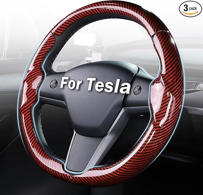 Steering Wheel Cover for Tesla Model 3 (2017-2023) / Model Y (2020-2024),Anti-Slip,Comfortable Grip, Breathable,Customized for Tesla Model 3/Y Accessories,Bright Red