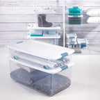 Sterilite 12-Pack Latching Box, Under Bed Storage Bins with Lids, Clear Plastic, 25 Quart - Heavy-Duty Organizing Containers 