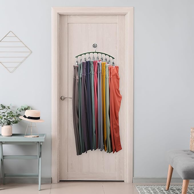 Legging Organizer for Closet, Metal Yoga Pants Hangers 2 Pack w/10 Clips Holds 20 Leggings, Space Saving Hanging Closet Organ