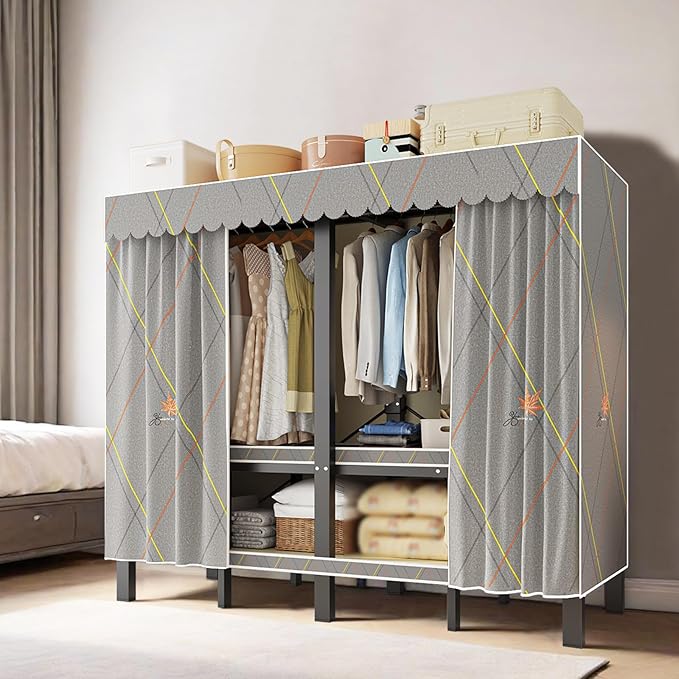 Large Portable Closets for Hanging Clothes | Heavy Duty Clothes Rack with Cover Foldable | Max Load 1000LBS Portable Wardrobe