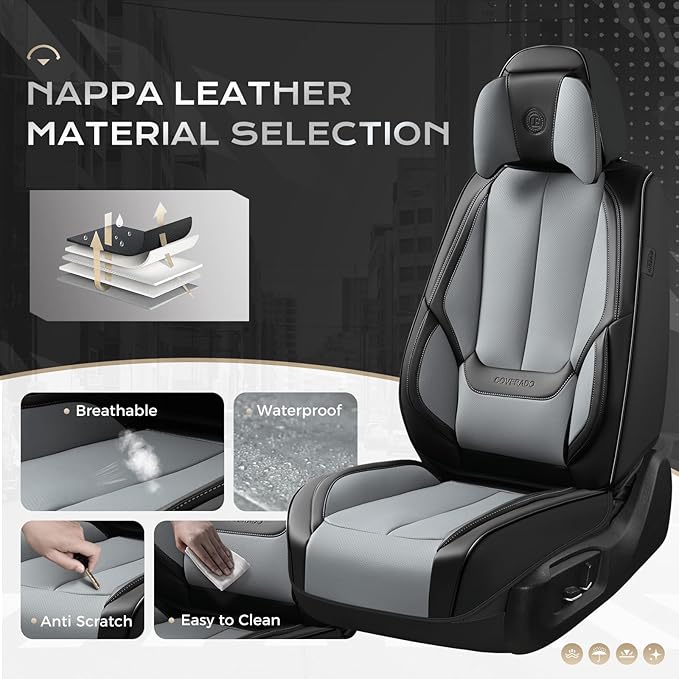 Coverado Seat Covers, Car Seat Covers Front Seats, Car Seat Cover, Car Seat Protector Waterproof, Seat Cushion Nappa Leather 