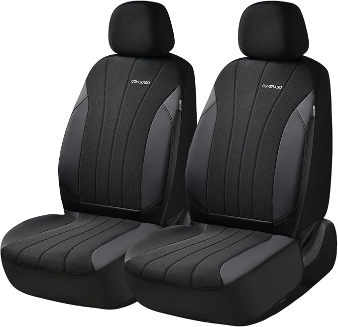 Coverado Car Seat Covers Front Seats, Auto Seat Covers Full Set, Mesh Breathable Seat Protectors, 2 Seats Black Automotive Se