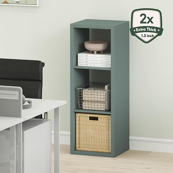 Furinno Cubicle Book Shelf, 3-Cube Bookshelf, Extra Thick Frame Horizontally & Vertically Reversible Bookcase with Open Back,