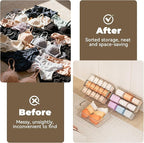 Socks Bra Underwear Drawer Organizer for Closet, 2 PCS Plastic Storage Box with 9 Removable Compartments and Lid, Clear Dress