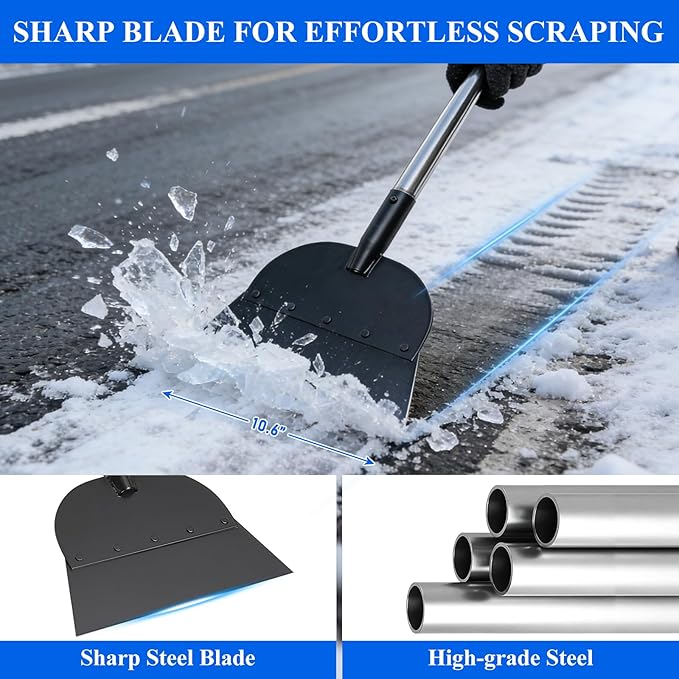 Snow Shovel Ice Scraper- Multifunctional Garden Cleaning Flat Shovel Floor Scraper Long Handle, Heavy Duty Weed Scrapers Tool, Metal Sharp Blade for Lawn Edging,Sidewalk Weeding,Driveway,Steps,67"