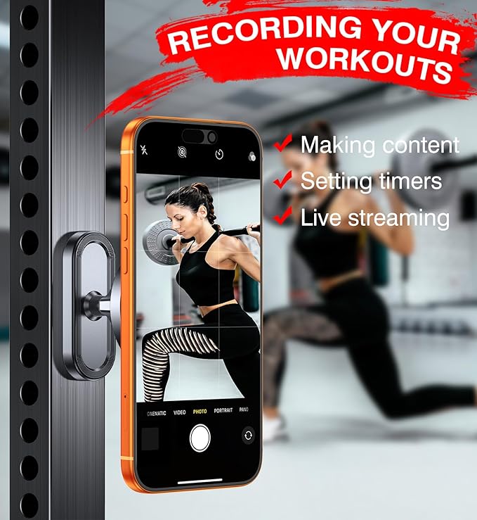 Coolpow Dual Magnetic Phone Holder for Gym Mag Safe Phone Holder【Strong Magnet】 Gym Phone Holder Camera Mount for Gym Accessories for Women Attach to Metal Surface with iPhone 17 Pro Max 16 15 14 13