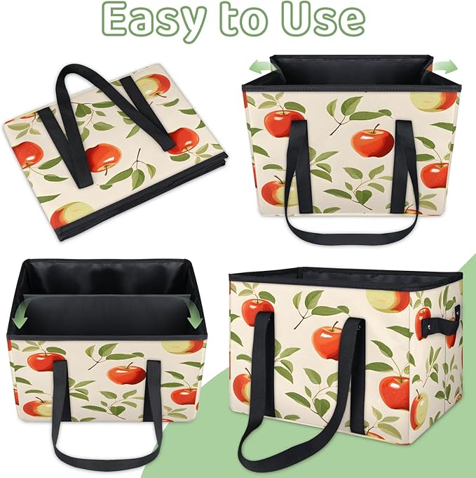 Reusable Grocery Bags Heavy Duty Shopping Bags Foldable Large Tote Bags with Long Handles & Hard Bottom