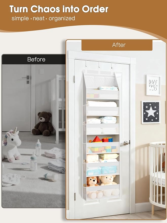 Criusia Over the Door Organizer, Heavy-Duty 6-Shelf Hanging Storage with 13 Mesh Pockets, 55lbs Capacity Behind the Door Stor