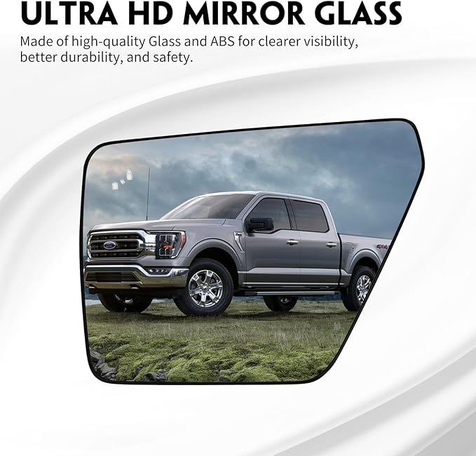Driver Heated Mirror Glass Replacement for Ford F150 2021 2022 2023 2024, Left Side Rearview Mirror with Blind Spot Light and Backing Plate Fits F150 2021-2024