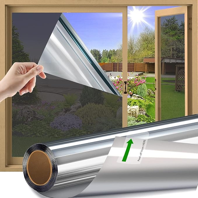 One Way Uncut Roll Window Tint Film Mirror Privacy UV Reflective Car Home Office Glass Scratch Resistant Film,for Privacy and Heat Reduction (Silver, 20" Inches x 20'Feet)