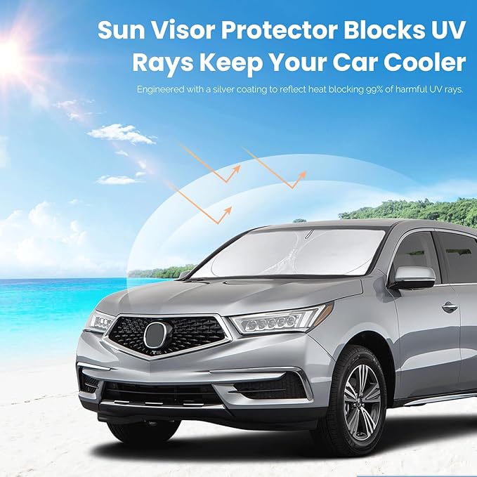 Custom Windshield Sunshade for Acura MDX Accessories 2021-2024 2025 2026 Front Window Shades Cover for Windshield Sun Visor Screen Protector 210T Reflective Blocks UV Rays Cool Car Accessories