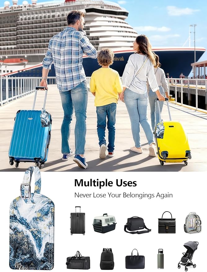 Luggage Tags Built-in Anti-Loss Tracker, Luxury Leather Luggage Tags for Suitcase, Travel Bags, Backpacks, Travel Organizer f