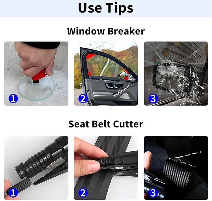 LECART 8 Pack Car Window Glass Breaker Keychain Emergency Escape Tools 3 in 1 Design Safety Tool with Window Breaker Seatbelt