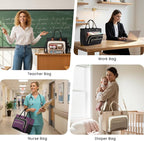 LOVEVOOK Teacher Tote Bag for Women,Laptop bag with Large Cup Holder,Work bag with Accordion File Organizer Pocket,Multi-Pock