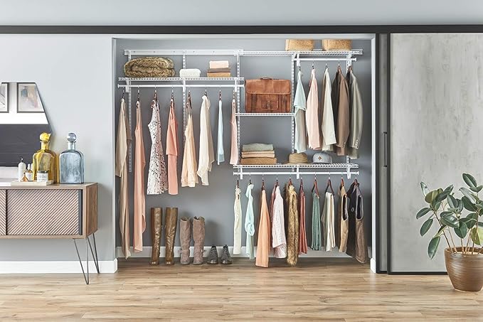 ClosetMaid ShelfTrack Wire Closet Organizer System, Adjustable from 5 to 8 Ft., with Shelves, Clothes Rods, Hardware, Durable