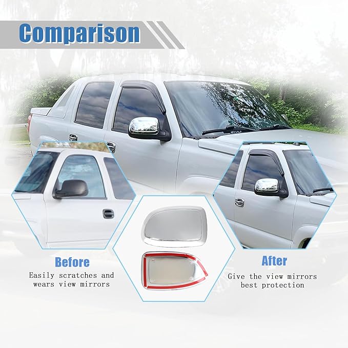 AUCERAMIC Chrome Mirror Cover Caps Fit 1999-2007 for Chevy Silverado Suburban Tahoe Avalanche 1999-2006 for GMC Sierra Yukon 2002-2006 for Cadillac Escalade (Stick-on Overlay)