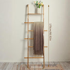 ZUNTO Blanket Ladder with Top Shelf for The Living Room - 67in Decorative Wooden Blanket Holder, 5 Tier with Side Hooks for H