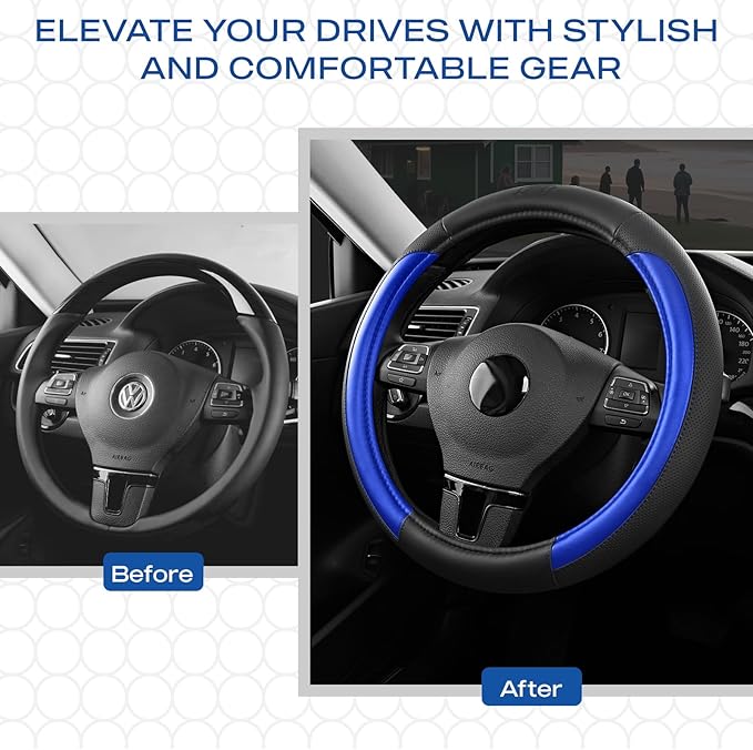 Skechers Steering Wheel Cover Memory Foam,Luxury Leather Steering Wheel Covers,Universal Anti-Slip Fit 14" 1/2-15" Car Wheel 