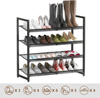 Metal Shoe Rack for Closet,entryway, 4-Tier Shoe Organizer, Adjustable Flat or Angled Shelves, Holds up to 20 Pairs Shoes, Bl