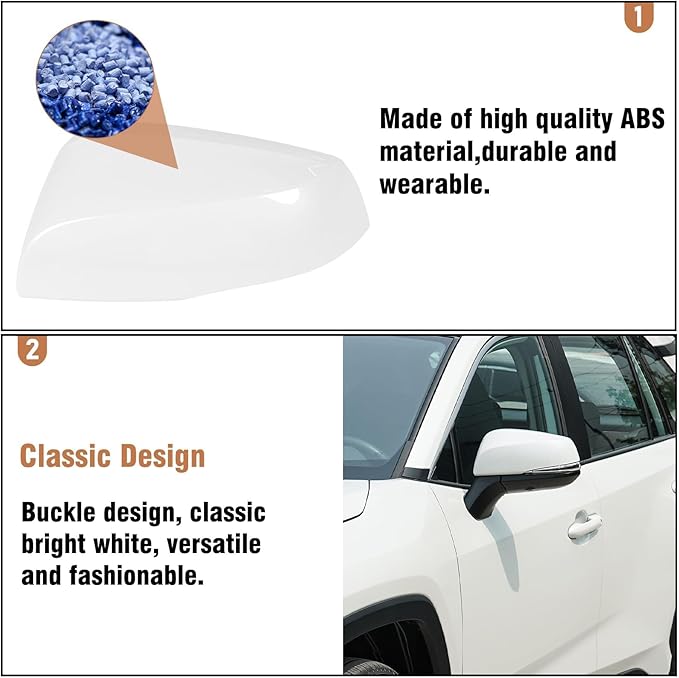 Moonlinks Compatible with Toyota RAV4 2019 2020 2021 2022 2023 2024 Left Side Mirror Cover Replacement, Pearl White Exterior Left Driver Side Door Rearview Mirror Cap Trim for RAV4 LH