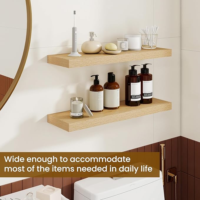 Dreamland 24Inch Floating Shelves for Wall, Rustic Wooden Floating Shelves for Bathroom|Bedroom|Kitchen, 2 Pack Deep Wall Mou
