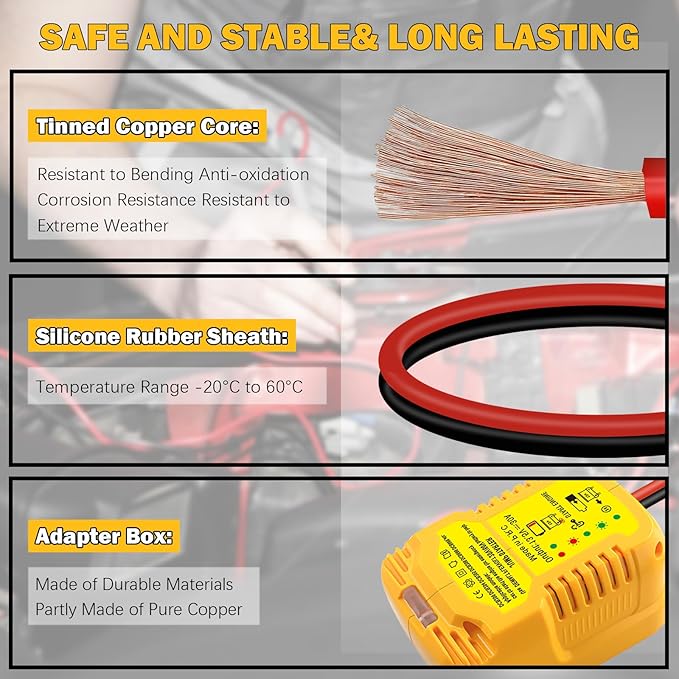 Car Jumper Starters Adapter for DeWalt 20V 60V Battery, 11AWG Cable Convert to Jumper Starter Automotive Booster, Jump kit Cable for Car Batteries (NO Battery)