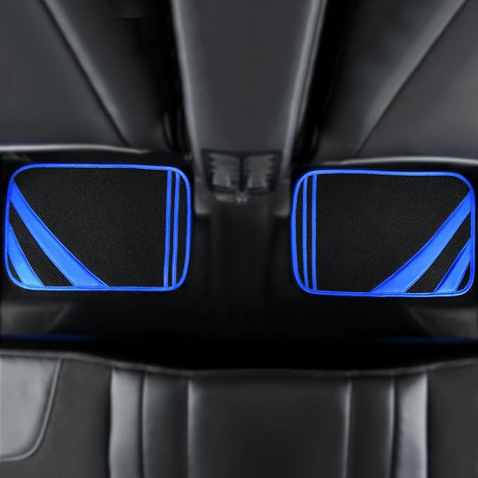 CAR PASS Faux Leather Car Mats Blue Edge Waterproof Car Floor Mats Car Carpet Mats 4 Pieces with Double Stitch Line Anti-Slip