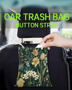 Car Trash Can, Durable Hanging Car Trash Garbage Bag, Cute Automotive Garbage Cans Organizer, Cute Green Floral
