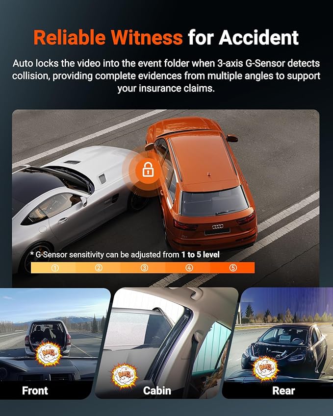 Vantrue N4S 3 Channel Front Inside Rear Dash Cam, 2.7K+1440P+1440P WiFi Dash Camera w/PlatePix™, STARVIS 2 x HDR x IR Night V