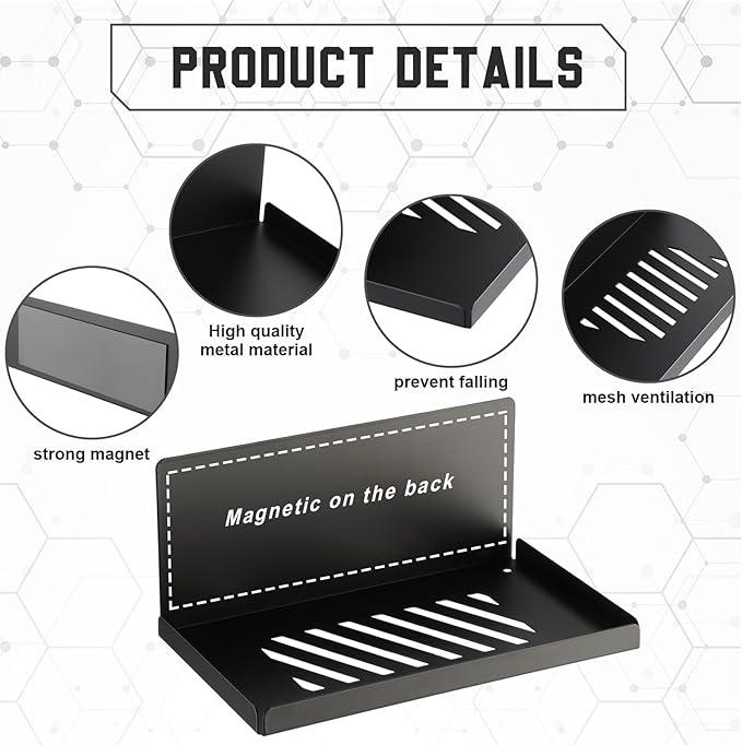 Therwen 4 Pack Magnetic Pegboard Shelves Wall Organizer Metal Pegboard Shelf Steel Tray Accessories Organizing Tools for Craf