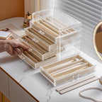 YUFONG Necklace Holder Organizer, Dustproof Necklace Box Velvet Necklace Organizer Box with Lid Clear Acrylic Dustproof Stack