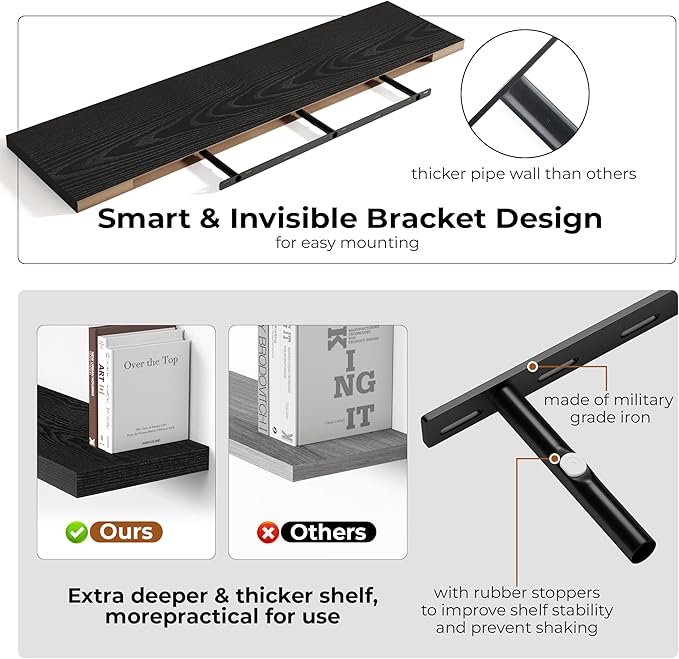 Fun Memories 55 Inch Floating Shelves for Wall, Fireplace Mantel Shelf with Invisible Heavy Duty Bracket, 8 Inch Deep Storage
